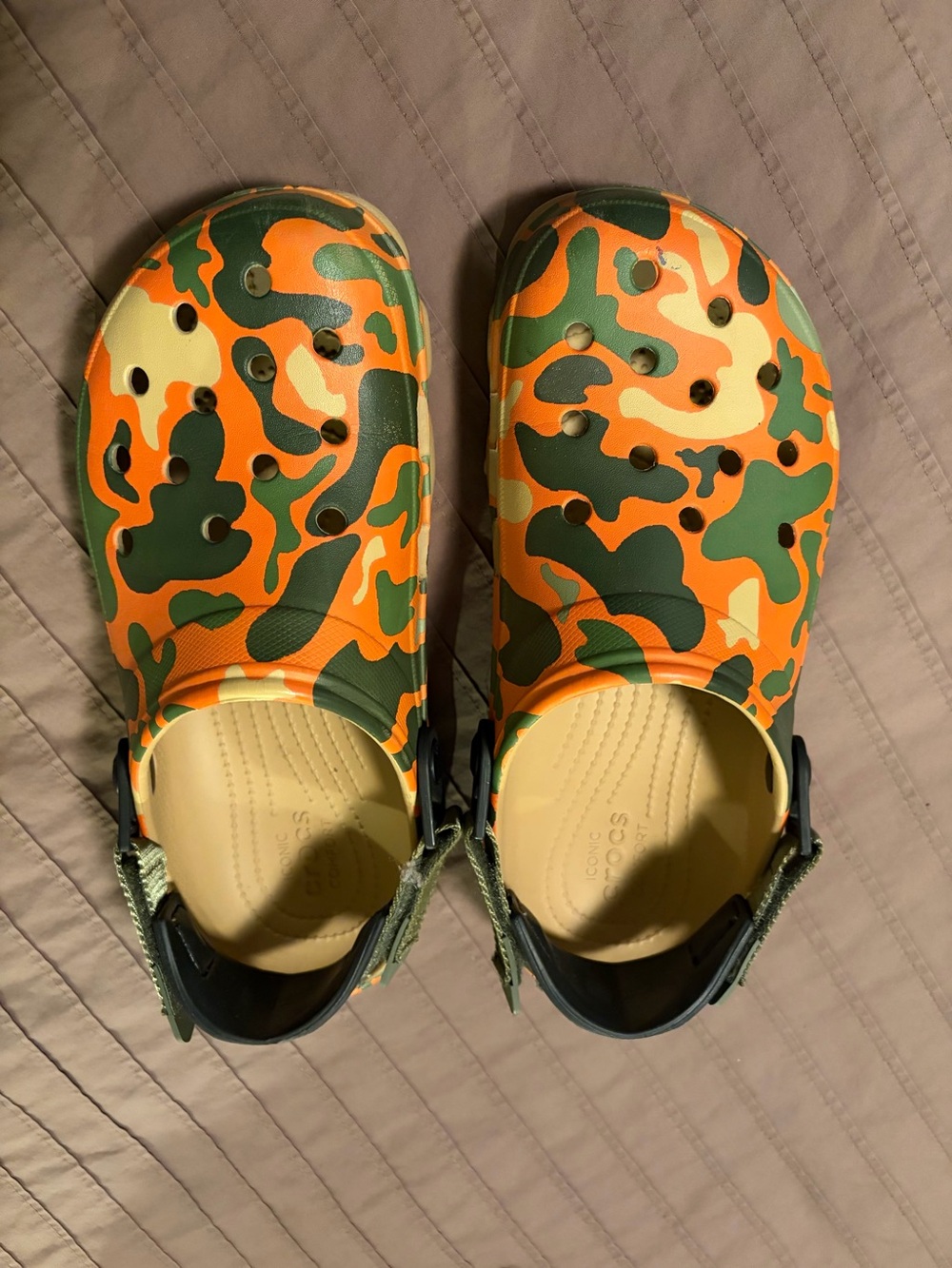 CROCS Camouflage Clog Sandals - Orange, Green & Tan